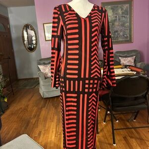 Ashro Red and Black Long Sleeve Dress